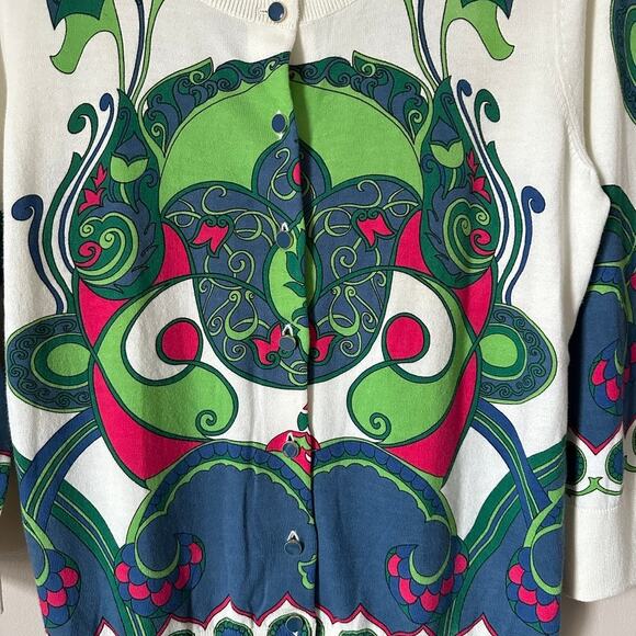 Talbots Cardigan Sweater Womens Petite Medium English Garden Abstract Floral - Picture 5 of 12